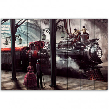 Картины на досках Поезд Стимпанк 60 х 90 см