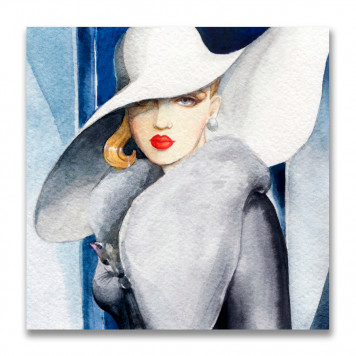 Квадратная картина на холсте Девушка в белой шляпе 60 х 60 см