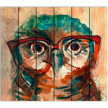 Картина на досках Сова в очках 150 х 150 см