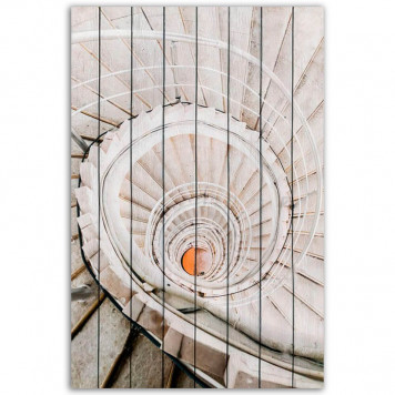 Картина на досках Белая лестница-винт 60 х 90 см